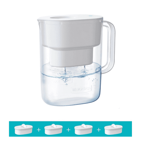 Waterdrop PT-07W Water Filter Pitcher, With 4 Filters, 10-Cup, NSF Certified, 200-Gallon Long-Life Filter, Improves Coffee & Tea Taste, Reduces PFOA/PFOS and Chlorine, 5X Longer Filter Life, White