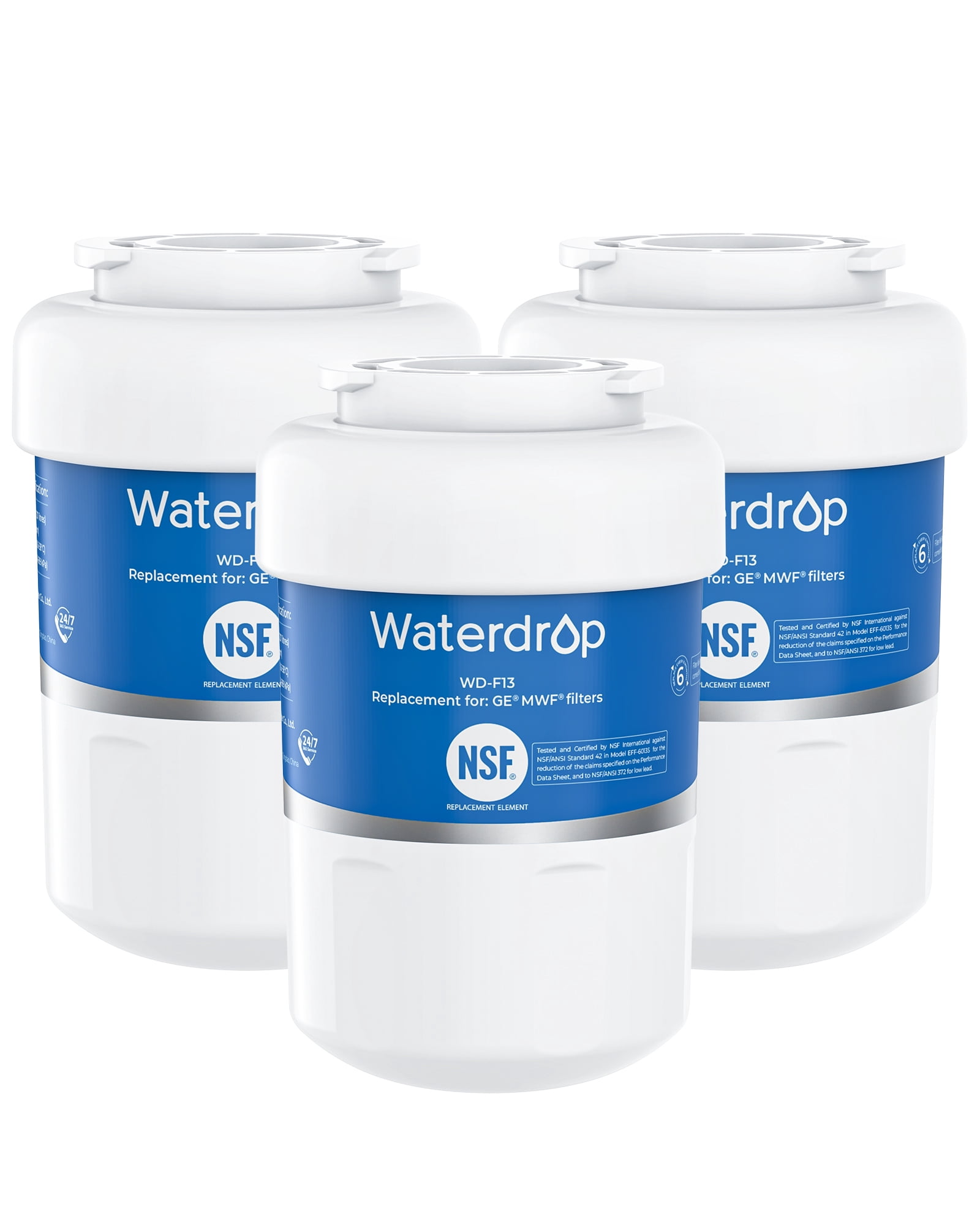 Waterdrop MWF NSF 42 Certified Refrigerator Water Filter, Compatible with GE SmartWater MWF, MWFINT, MWFP, MWFA, GWF, HDX FMG-1, GSE25GSHECSS, WFC1201, RWF1060, Kenmore 9991, 3 Pack