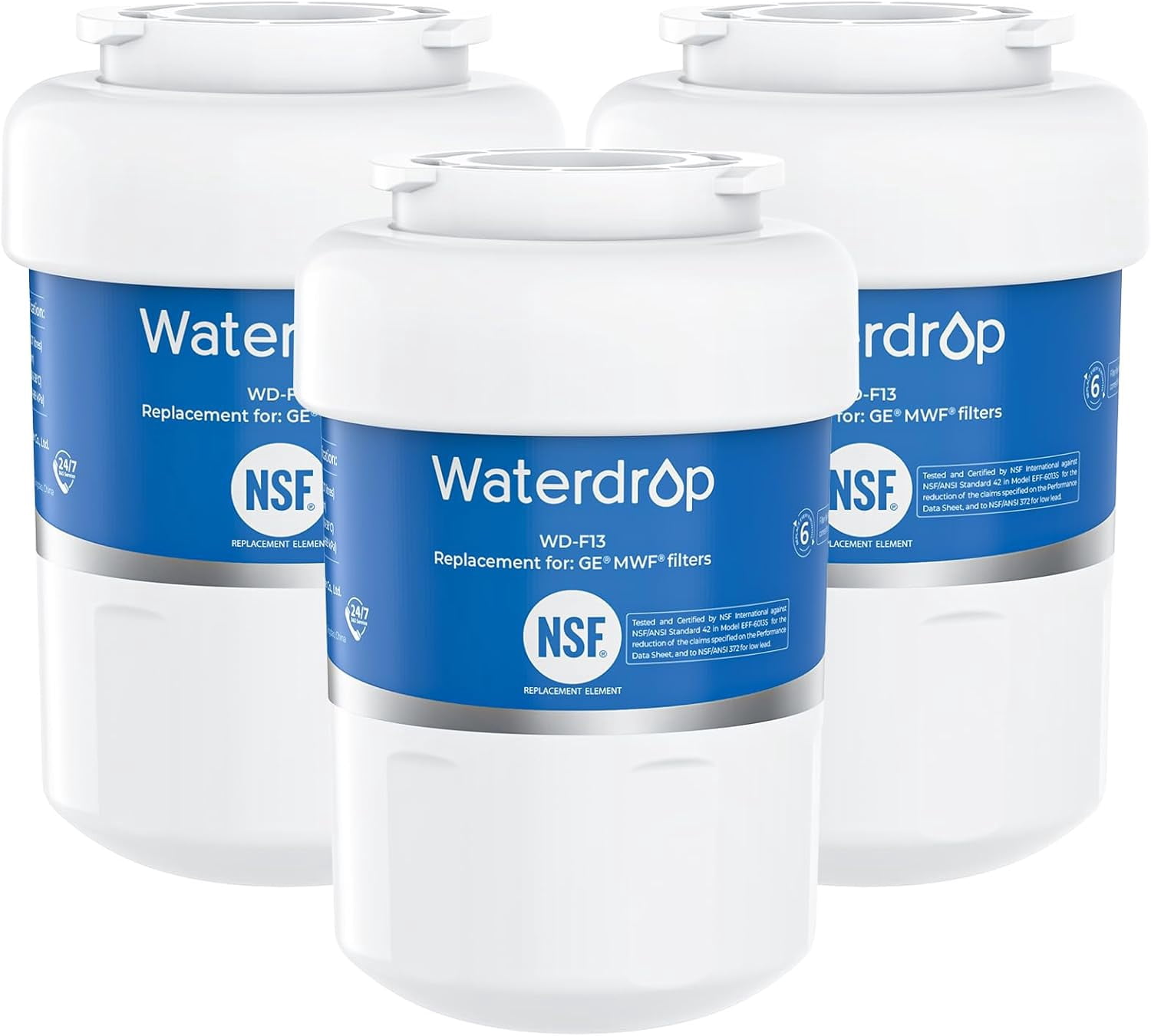 Waterdrop MWF Water Filter, Compatible with GE® SmartWater MWF, MWFINT, MWFP, MWFA, GWF, HDX FMG-1, GSE25GSHECSS, WFC1201, Kenmore 9991, NSF 42 Certified to Reduce 99% Lead, 3 Pack