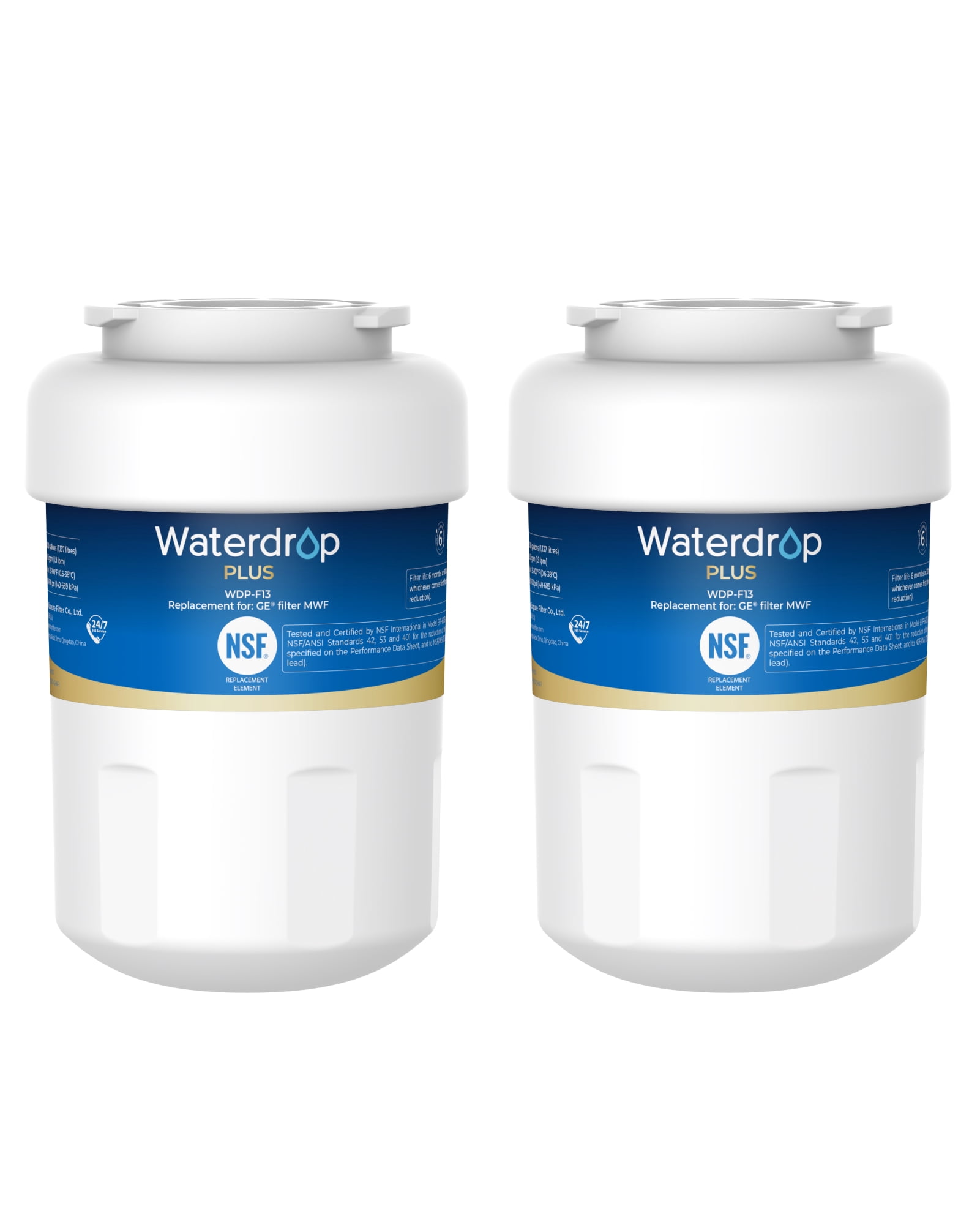 Waterdrop MWF Refrigerator Water Filter, NSF 401&53&42 Certified to Reduce Lead, Fits GE SmartWater MWF, MWFINT, MWFP, MWFA, GWF, HDX FMG-1, GSE25GSHECSS, WFC1201, Kenmore 9991 (Pack of 2)
