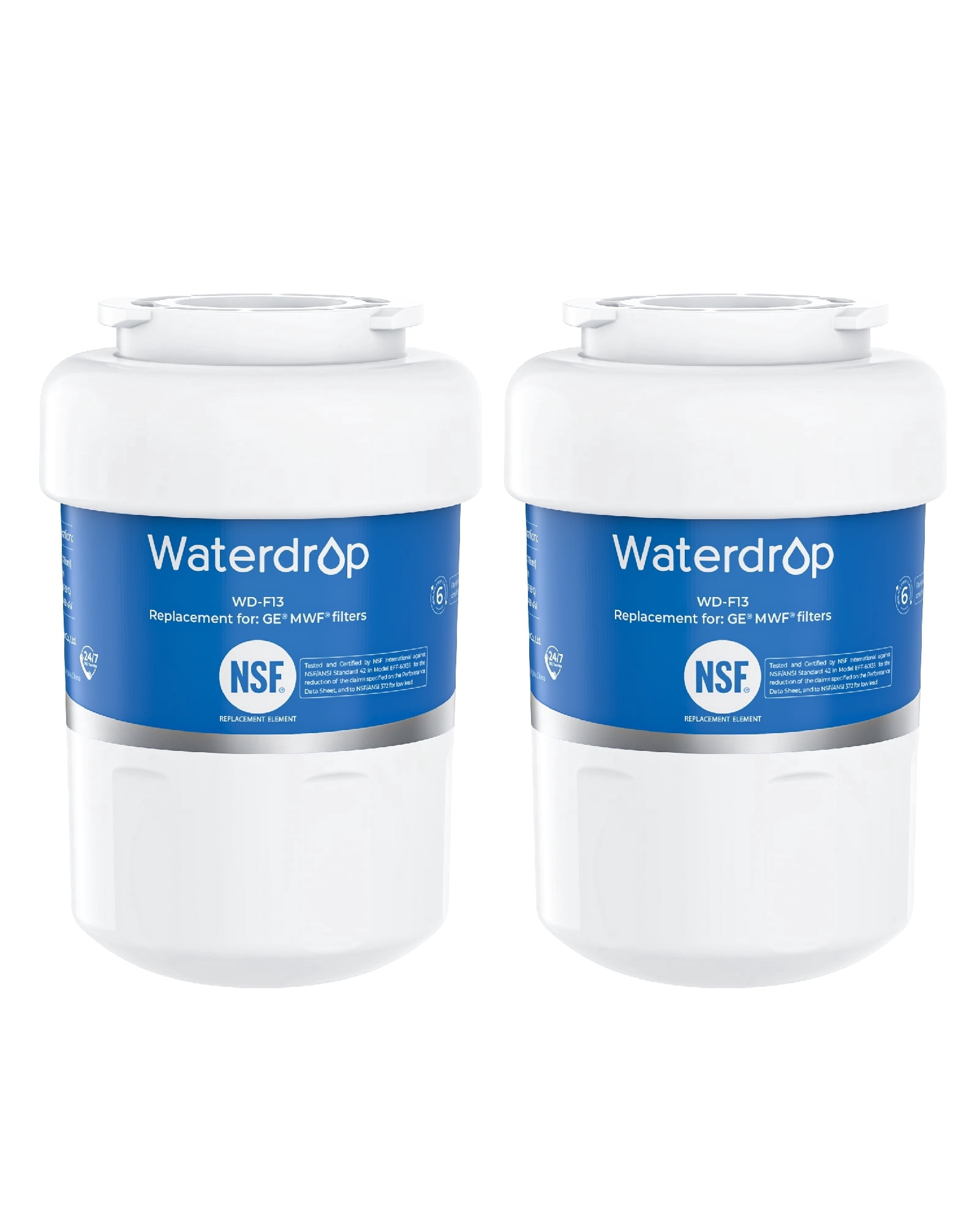 Waterdrop WD-F13 Replacement for GE® MWF®, SmartWater® MWFP, MWFINT, MWFA, GWF, HDX FMG-1, Kenmore® 9991, GSE25GSHECSS, WFC1201 Water Filter, 2 Pack