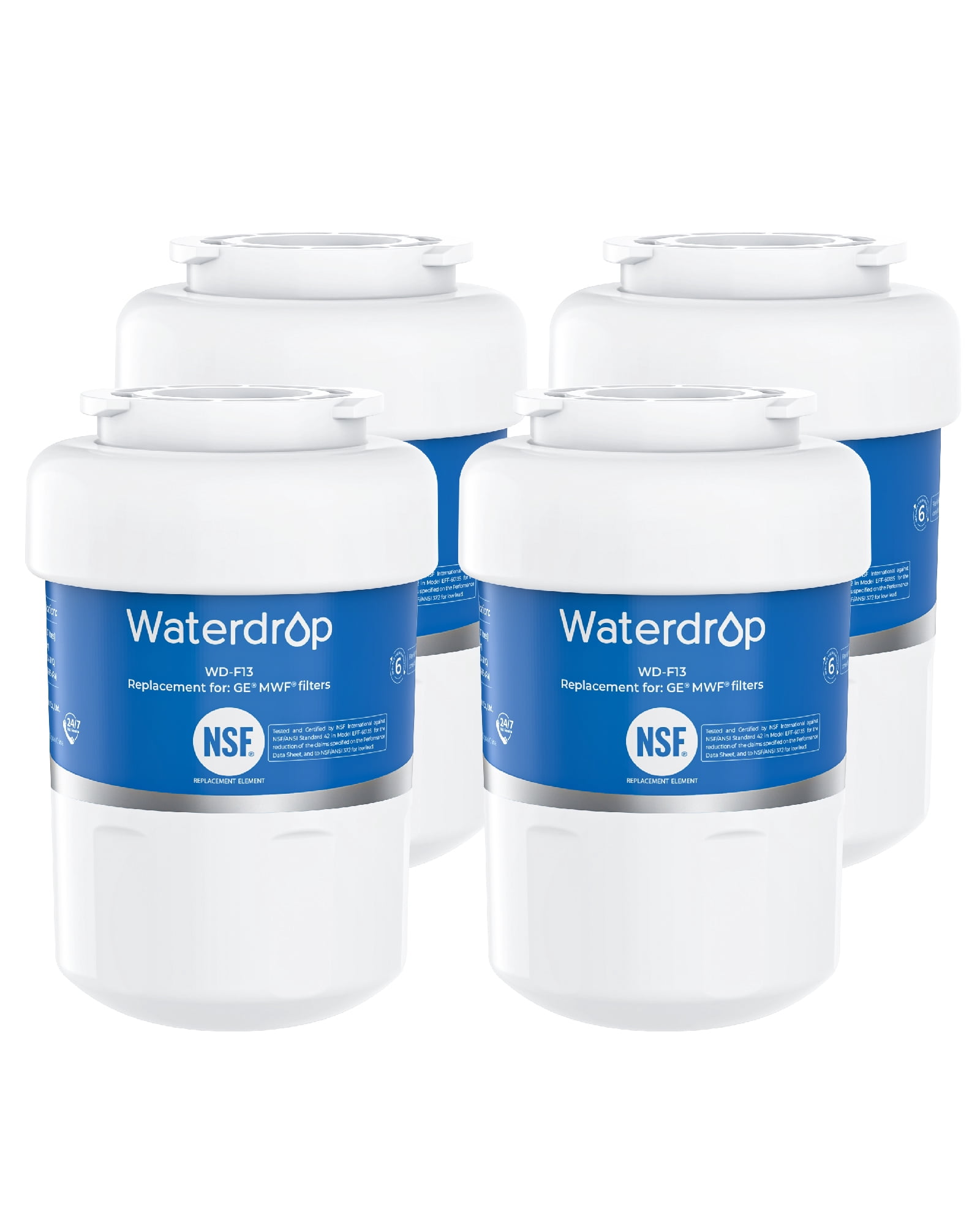 Waterdrop MWF Refrigerator Water Filter, NSF 42 Certified, Replacement for GE® SmartWater MWF, MWFINT, MWFP, MWFA, GWF, HDX FMG-1, GSE25GSHECSS, WFC1201, RWF1060, Kenmore 9991 (Pack of 4)