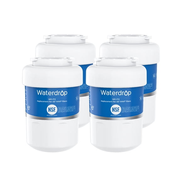 Waterdrop MWF Refrigerator Water Filter, Replacement for GE® SmartWater MWF, MWFP, MWFA, GWF, HDX FMG-1, GSE25GSHECSS, WFC1201, RWF1060, 197D6321P006, Kenmore 9991, Pack of 4(Packing may vary)