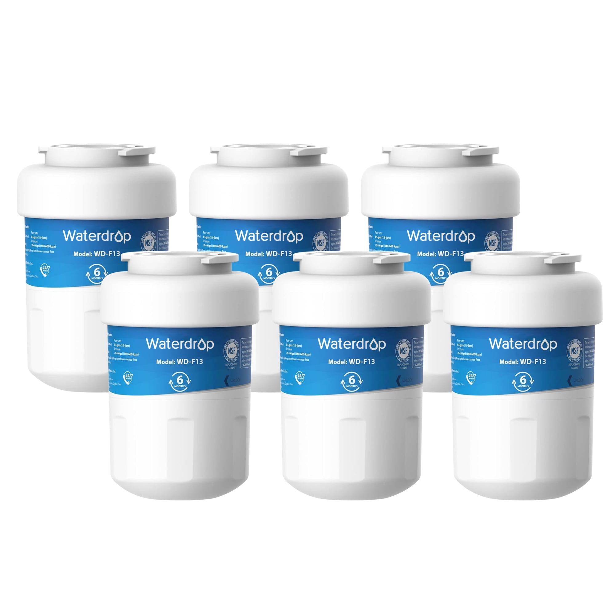 Waterdrop MWF Replacement for GE® MWF SmartWater, MWFA, MWFP, GWF, GWFA, Kenmore 9991,46-9991, 469991 Refrigerator Water Filter, 6 Pack
