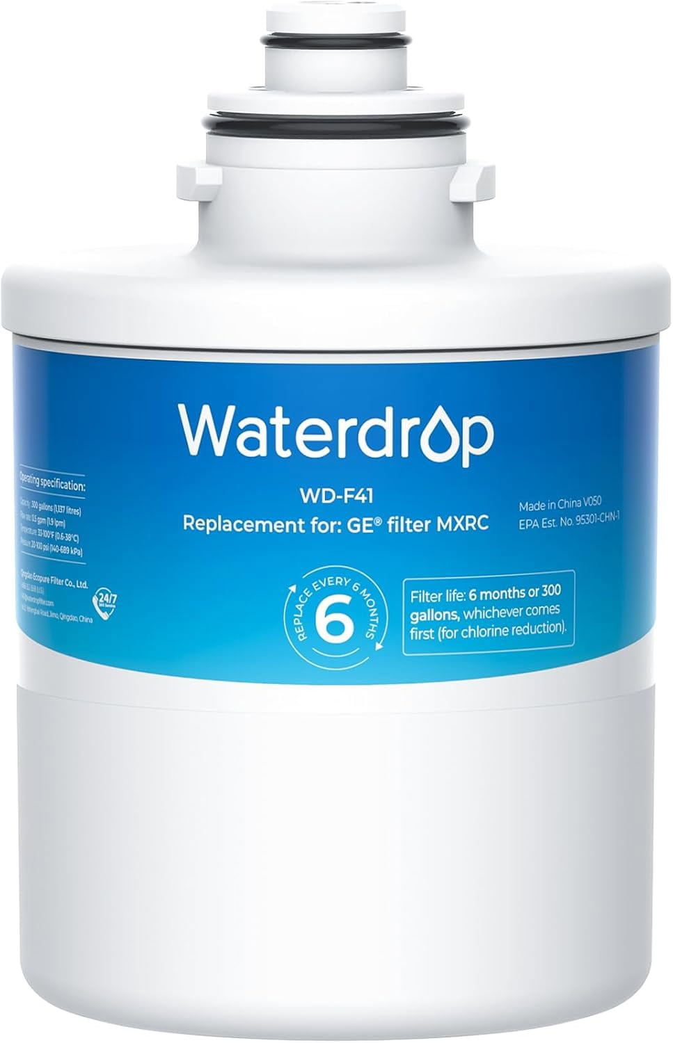 Waterdrop MXRC Replacement for GE MXRC, FXRC, FXRT, HXRC, 9905, 46-9905 & 1E1013 Refrigerator Water Filter, 1 Pack