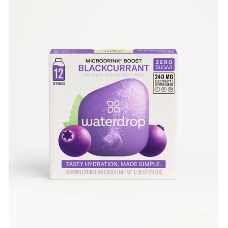 Waterdrop Microdrink Zero Sugar Boost Blackcurrant 12 Pack Vitamin Hydration Cubes 0.85 oz