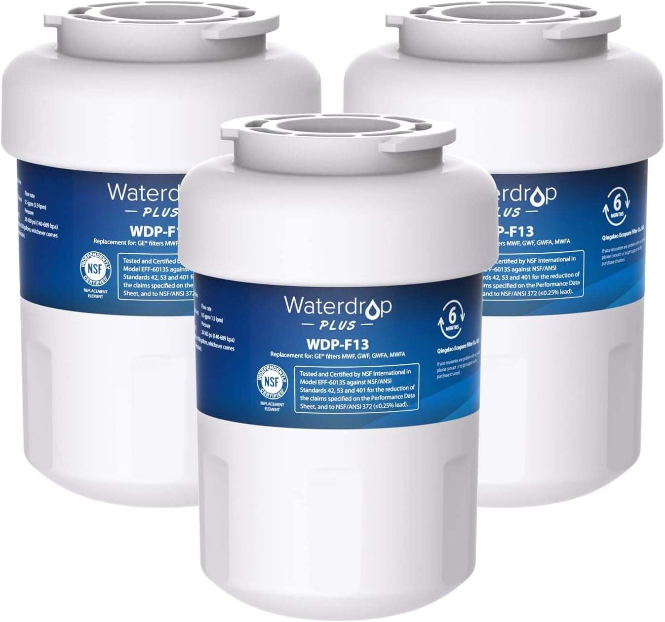 Waterdrop NSF 401&53&42 Certified Refrigerator Water Filter, Replacement for GE MWF, MWFP, MWFA, GWF, GWFA, SmartWater, Kenmore 9991, 46-9991, 469991, 3 Pack