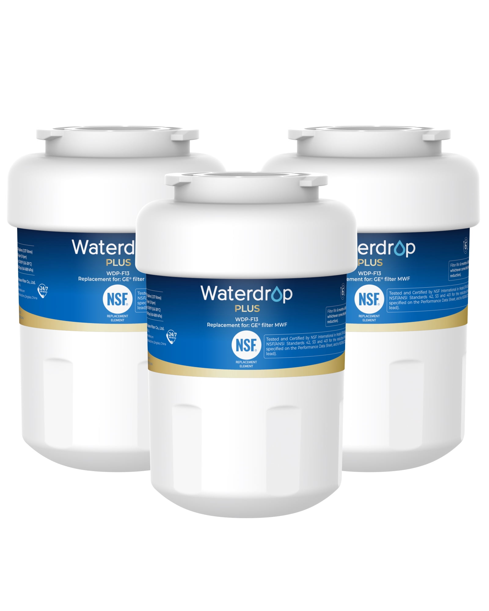 Waterdrop NSF 401&53&42 Certified Refrigerator Water Filter, Replacement for GE® MWF, MWFP, MWFA, GWF, GWFA, SmartWater, Kenmore 9991, 46-9991, 469991, 3 Pack