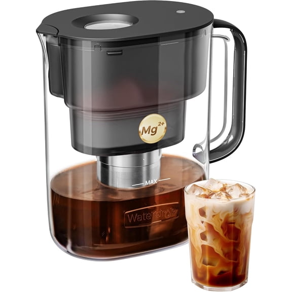 Waterdrop PT-10 Cold Brew Coffee Maker with 1 Magnesium Water Filter for Well-Balanced Acidity, Unlocks Aroma, BPA-Free Cold Brew Pitcher, Stainless Steel Filter for Iced Coffee, Tea, Lemonade, Black