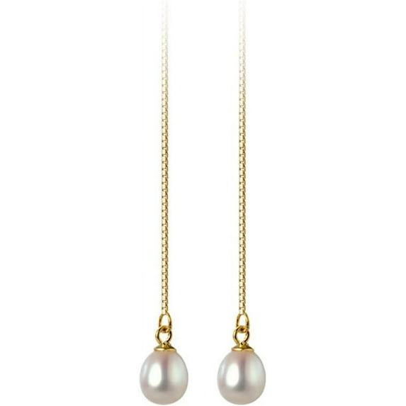 Waterdrop Pearl Sterling Silver Threader Earrings for Women Elegant Shell Pearl Long Tassel Chain Dangle Drop Statement Earring Studs Ear Line Dainty Jewelry Gifts Hypoallergenic