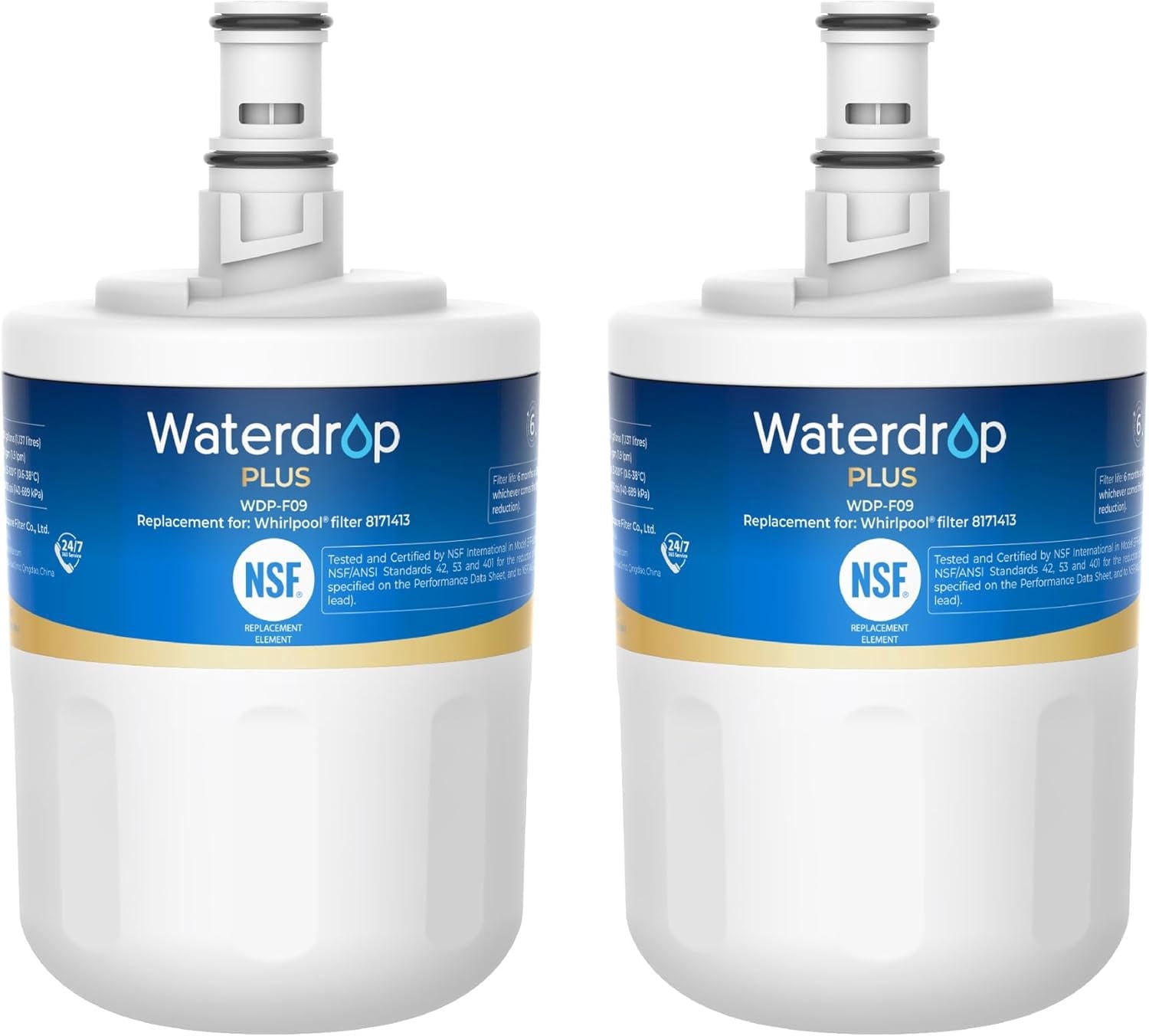 Waterdrop Plus 8171413 Refrigerator Water Filter, Replacement for Whirlpool® 8171413, EDR8D1, Kenmore® 46-9002, NLCS200, NSF 401&53&42 Certified, Reduce PFAS, Pack of 2
