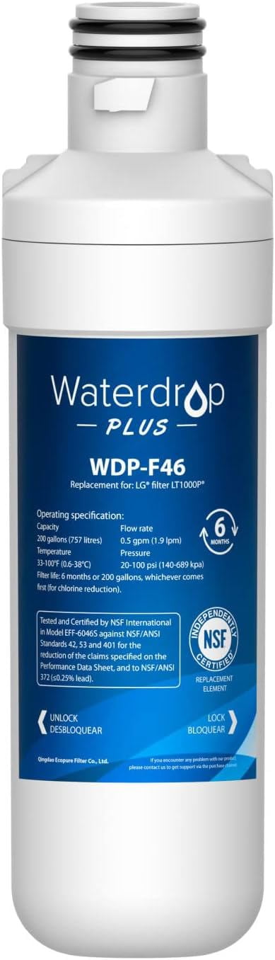 Waterdrop Plus ADQ747935 MDJ64844601 Refrigerator Water Filter, Reduce PFAS, Replacement for LG LT1000P, LT1000PC, ADQ747935, ADQ74793501, Kenmore 46-9980, LFXC24796S, LSFXC2496D (Package May Vary)