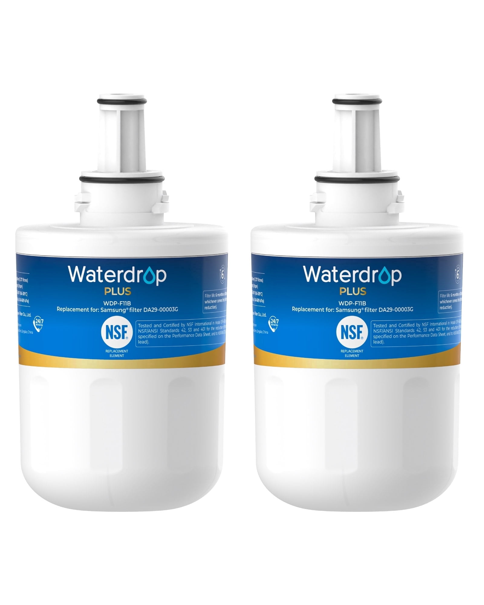Waterdrop Plus F11 Refrigerator Water Filter, Replacement for Samsung® DA29-00003G, DA29-00003B, DA29-00003A, Aqua-Pure Plus, HAFCU1, 2 Filters (Package May Vary)
