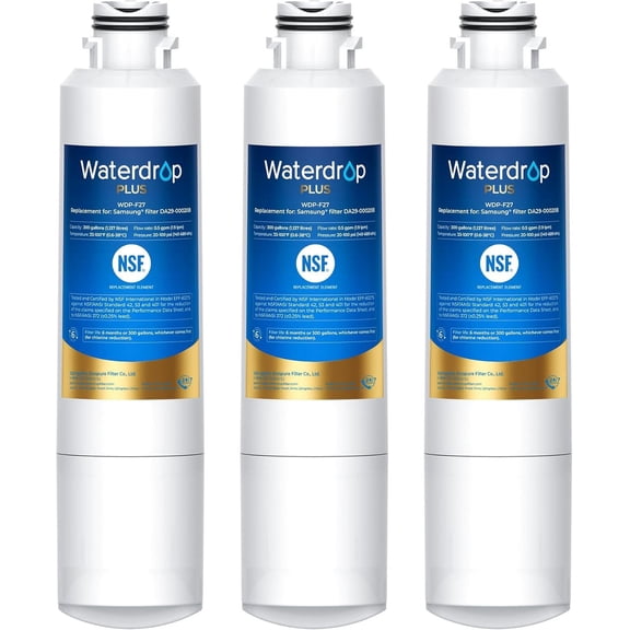 Waterdrop Plus F27 Refrigerator Water Filter, Replacement for Samsung DA29-00020B,HAF-CIN/EXP, HAF-CIN, FMS-2, RF28HMEDBSR, RF263BEAESR, 3 Filters (Packaging May Vary)