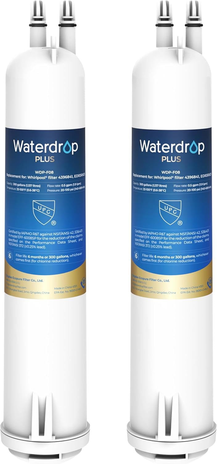Waterdrop Plus EDR3RXD1 Replacement for Everydrop Filter 3, 4396841, 4396710, 46-9083, 46-9030, WDP-F08 Refrigerator Water Filter, 2 Filters
