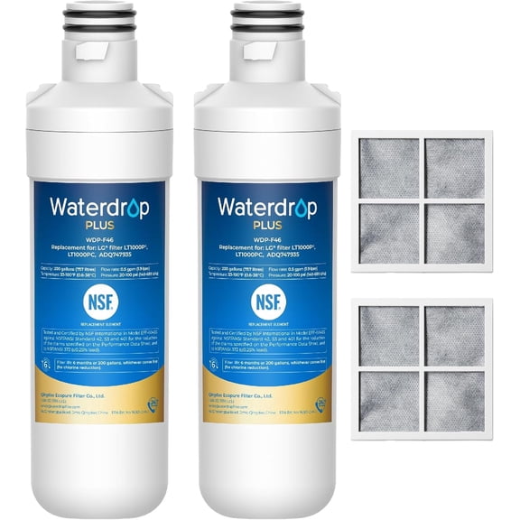 Waterdrop Plus LT1000PC ADQ747935 NSF 401 Refrigerator Water Filter and Air Filter, Reduce PFAS, Replacement for LG LT1000P, LRFWS2906V, LRMVS3006S, LMWS27626 and LT120F, 2 Combo (Package May Vary