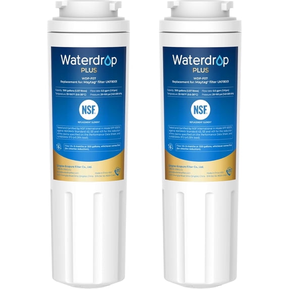 Waterdrop Plus UKF8001 NSF 401, 53&42 Certified Refrigerator Water Filter, Compatible with Whirlpool Everydrop Filter 4, EDR4RXD1, Maytag UKF8001AXX, 4396395, Puriclean II, FMM-2 , 2 Filters