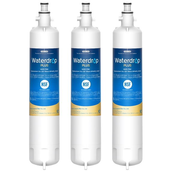 Waterdrop Plus WDP-F19C Replacement for GE® RPWFE®, RPWF (with CHIP) NSF 401 Refrigerator Water Filter, Compatible with WSG-4, GFE28GBLTS, GFE28GSKSS, PFE28KMKES, 3 Filters (Package May Vary)