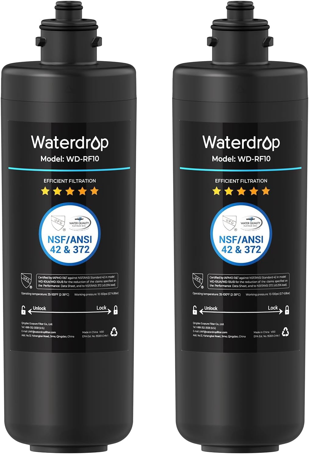 Waterdrop RF10 Replacement Filter Cartridge for 10UA/10UB Under Sink Water Filter, Reduces PFAS, PFOA/PFOS, Lead, Chlorine, Bad Taste & Odor, NSF/ANSI 42 Certified, 11K Gallons High Capacity, 2 PACK