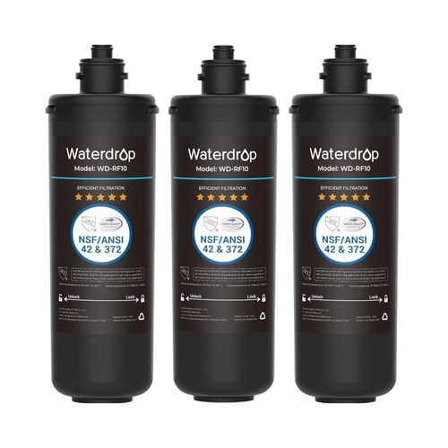 Waterdrop RF10 Water Filter Replacement for Waterdrop 10UA/10UB/10UB-B Under Sink Water Filter, Reduces PFAS, PFOA/PFOS, Lead, Chlorine, Bad Taste & Odor, NSF/ANSI 42 Certified, 1 Year, 3 Pack