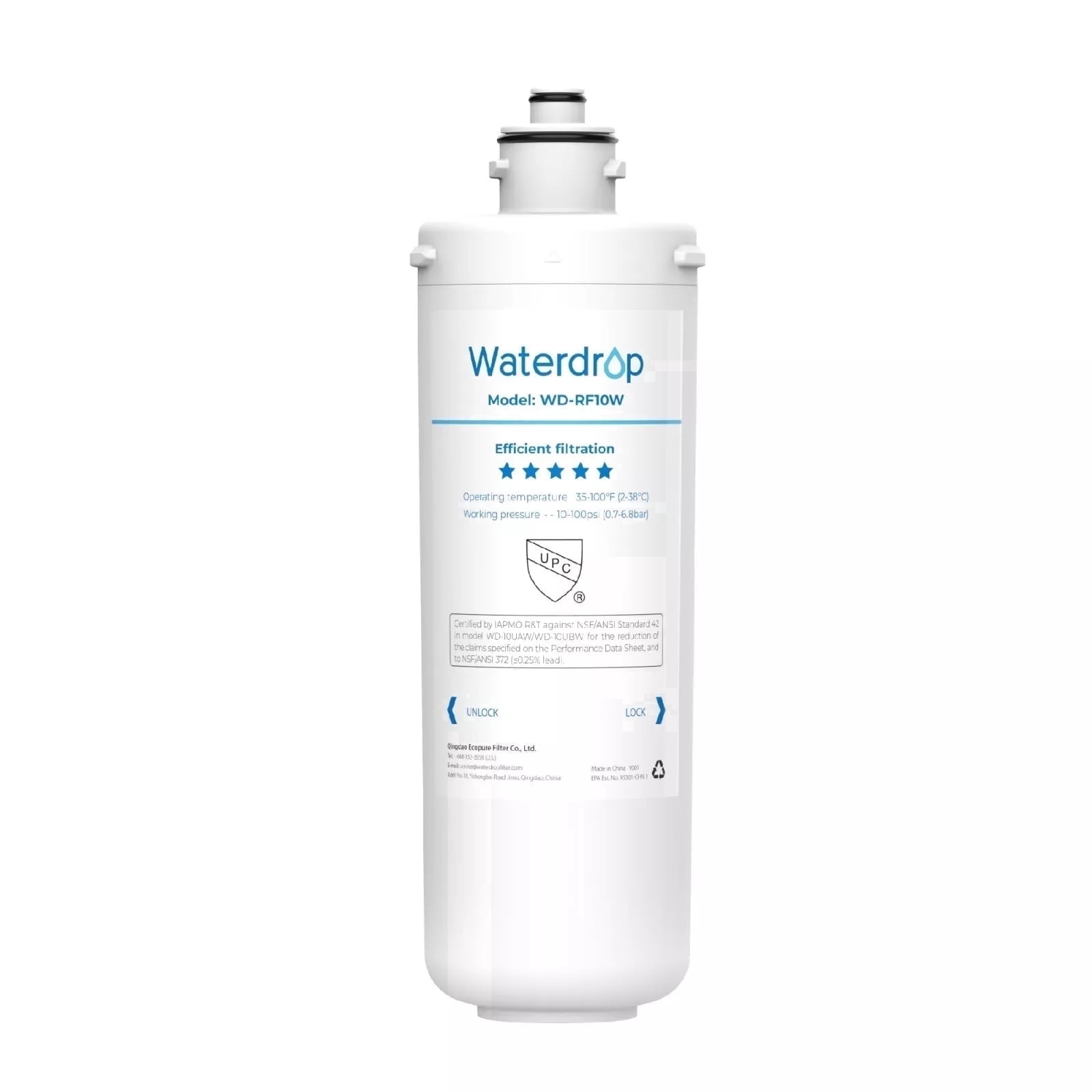 Waterdrop RF10W Replacement Filter Cartridge for 10UA/10UB Under Sink Water Filter, Reduces PFAS, PFOA/PFOS, Lead, Chlorine, Bad Taste & Odor, NSF/ANSI 42 Certified