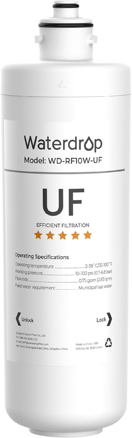 Waterdrop RF10W-UF 0.01 Micron Water Filter, NSF/ANSI 42 Certified, 8K Gallons High Capacity, Replacement for Waterdrop Under Sink Water Filtration System, White