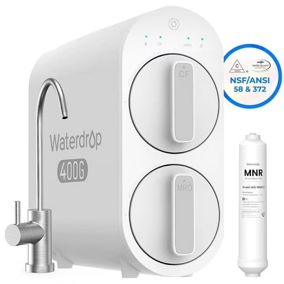 Waterdrop [Reduces TDS]G2 7-Stage Tankless Reverse Osmosis System, 400 GPD Under Sink Water Filter, 1:1 Pure to Drain, FCC Listed, USA Technology, with FREE FILTER
