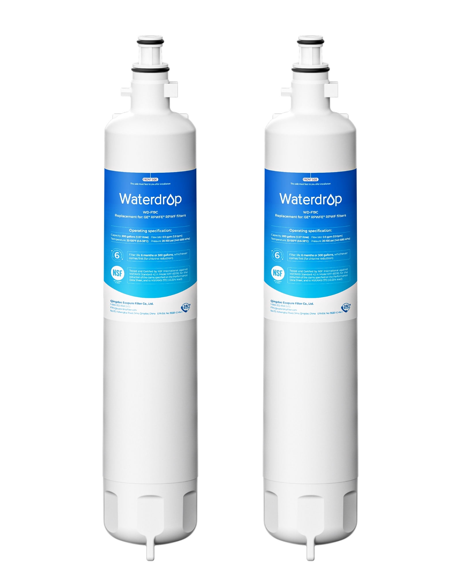 Waterdrop Refrigerator Water Filters for GE® RPWFE, RPWF, WSG-4, DWF-36, WF277, R-3600 (2 Count)