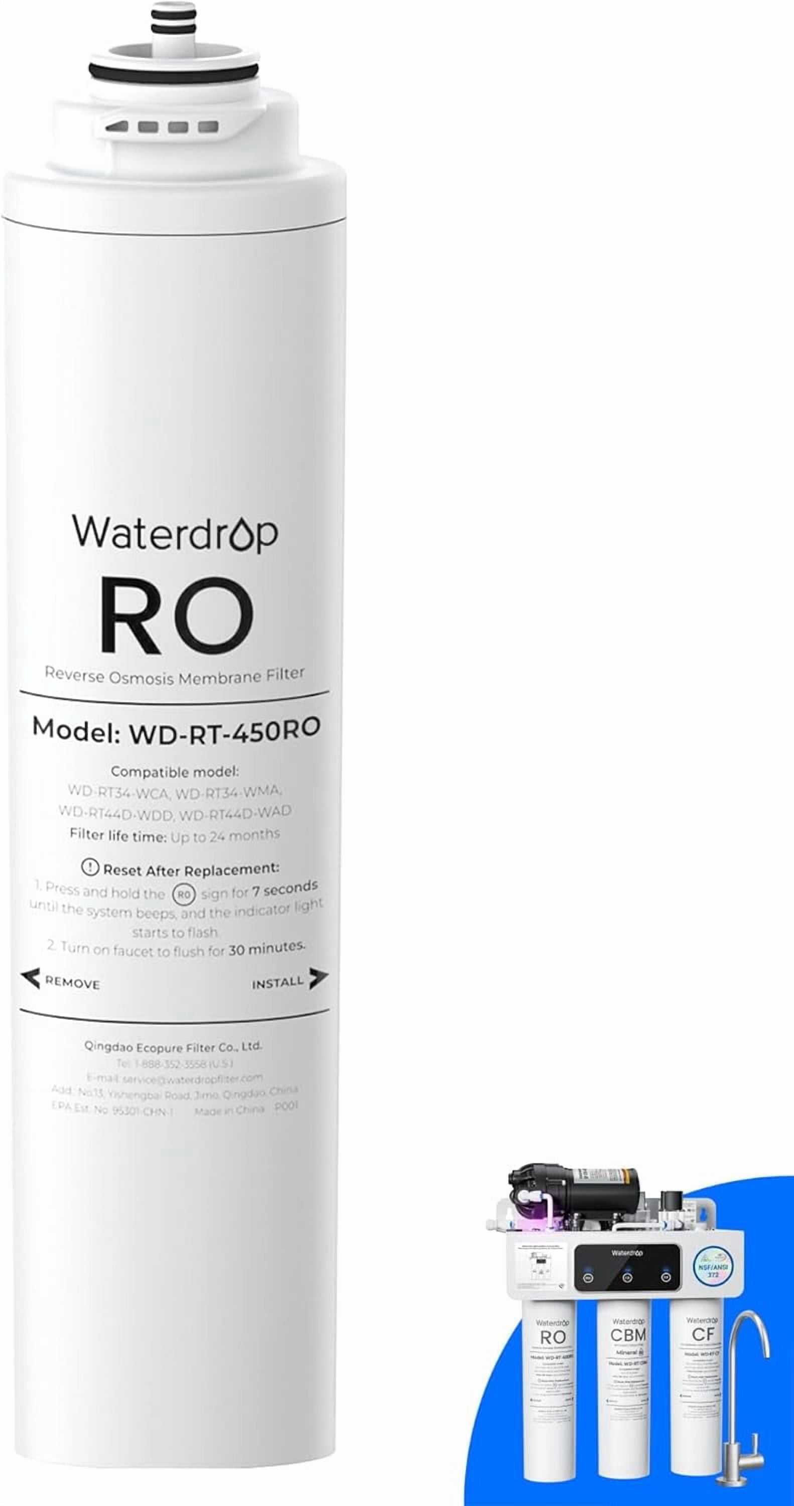 Waterdrop RT-450RO Filter, Replacement for Waterdrop T3-C & T3-M & T4-A Tankless Reverse Osmosis System, Pack of 1 RO Filter, 24-month Lifetime