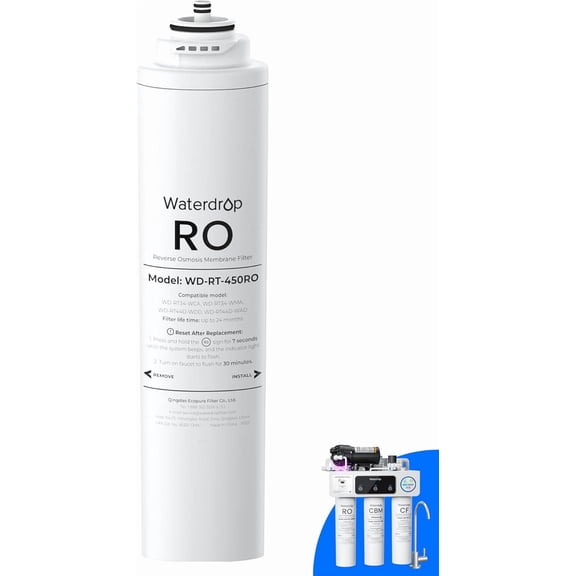 Waterdrop RT-450RO Filter, Replacement for Waterdrop T3-C & T3-M & T4-A Tankless Reverse Osmosis System, Pack of 1 RO Filter, 24-month Lifetime