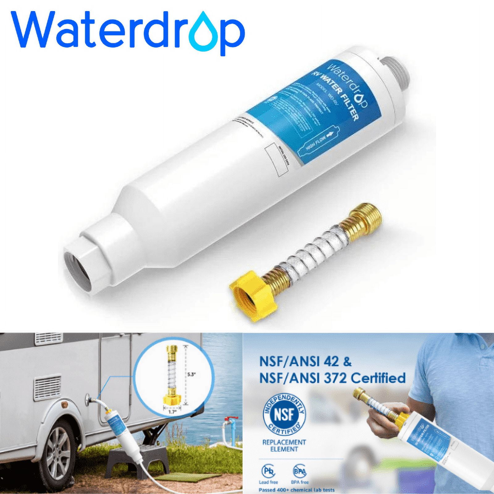 Waterdrop Filtro de agua para vehículos recreativos/marinos, filtro de agua  para cámper, certificado NSF, filtro de agua en línea para RV, filtro de