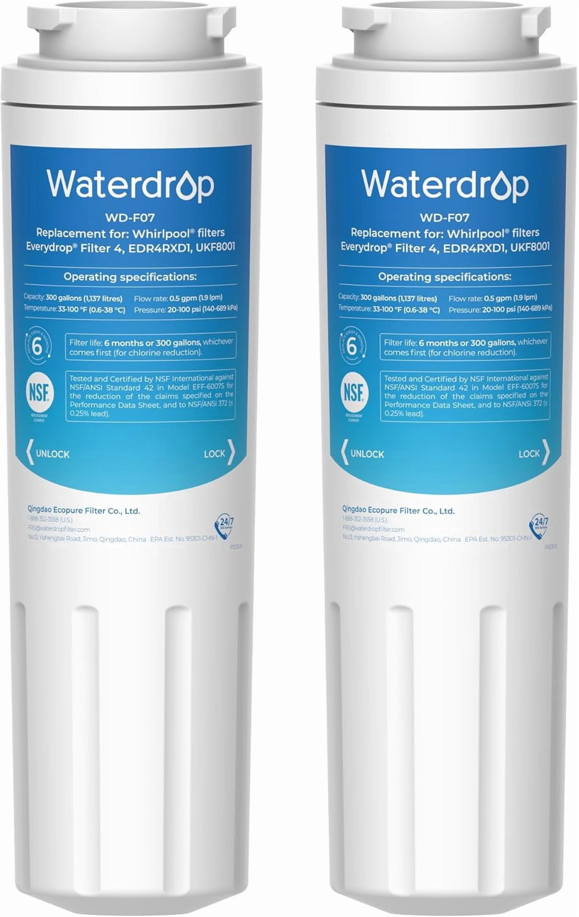 Waterdrop, Refrigerator Water Filter, 2 Pack, Compatible with UKF8001