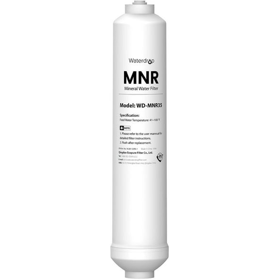 Waterdrop Remineralization Filter WD-MNR35, RO Mineral Filter, 1/4" Quick Connect Mineral Filter For Reverse Osmosis System, Under Sink Water Filtration Restore Essential Minerals for RO System