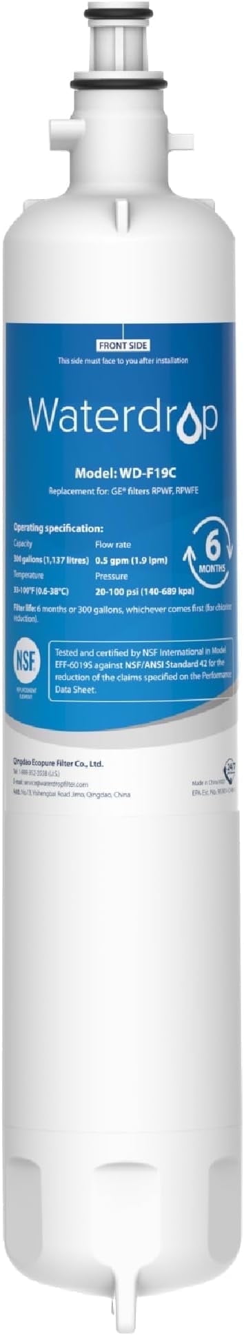 Waterdrop Refrigerator Water Filters for GE RPWFE, RPWF, WSG-4, DWF-36, WF277, R-3600 (1 Count)