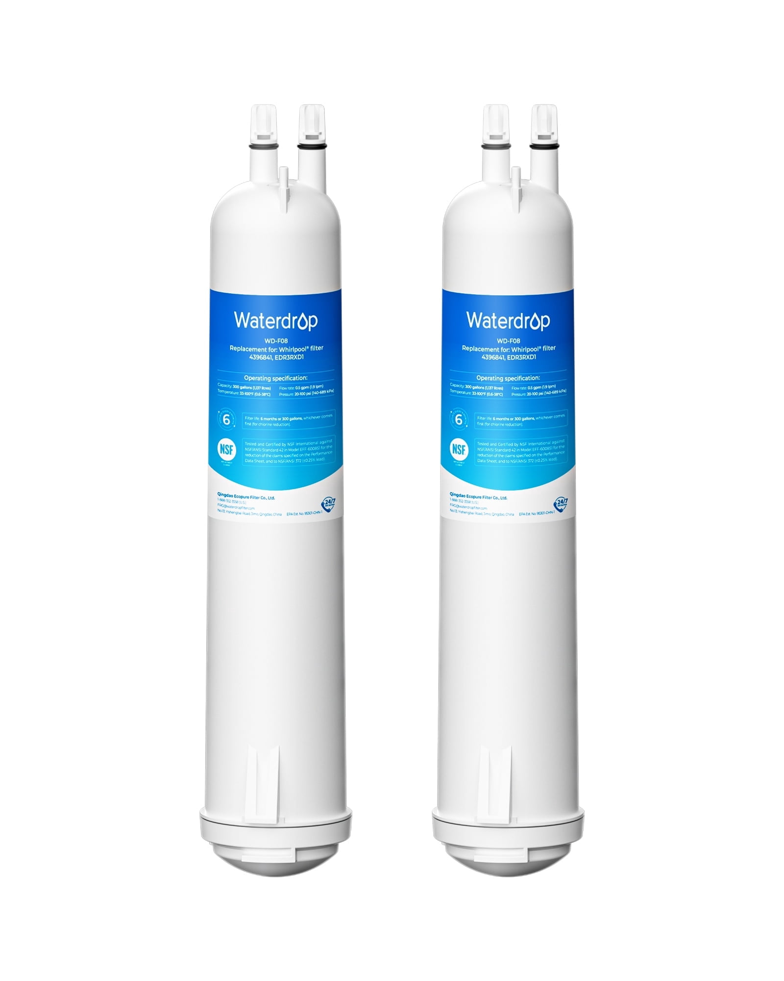 Waterdrop WD-F08 Replacement for 4396841, Everydrop® Filter 3, EDR3RXD1, 4396710, Kenmore® 46-9083, 46-9030, Refrigerator Water Filter, 2 Filters