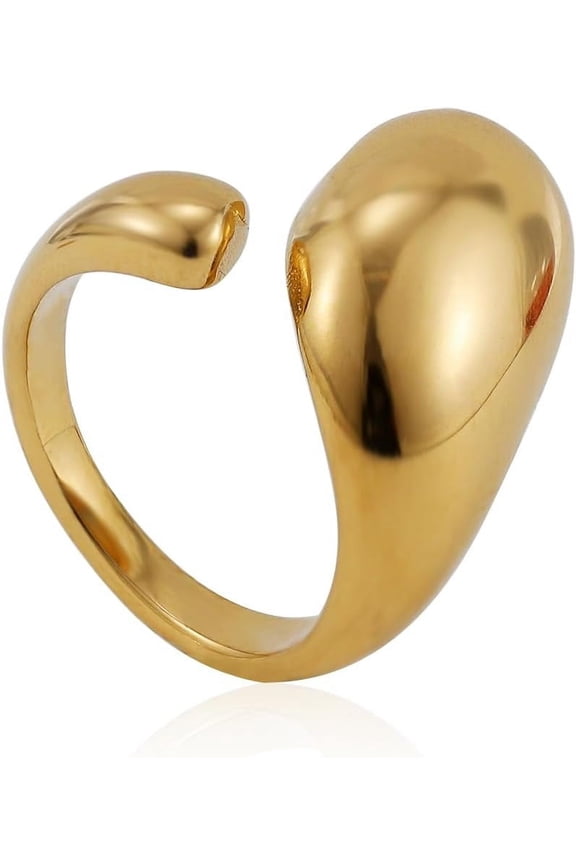 Waterdrop Ring 18K Gold Plated Chunky Statement Rings Dome Teardrop Ring Bombastic Oversize for Women Adult