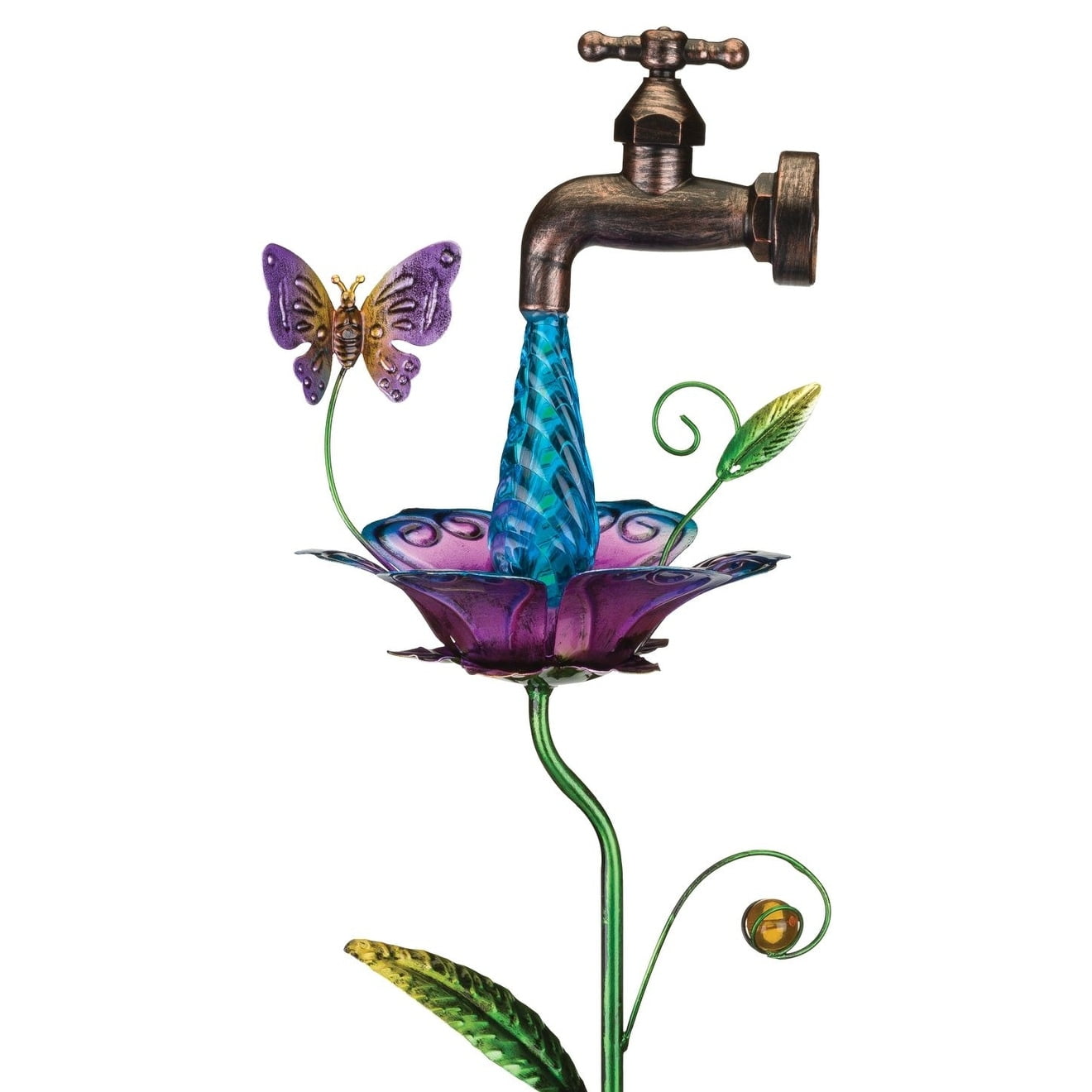 Butterfly Waterdrop Solar Stake with Metal Flower
