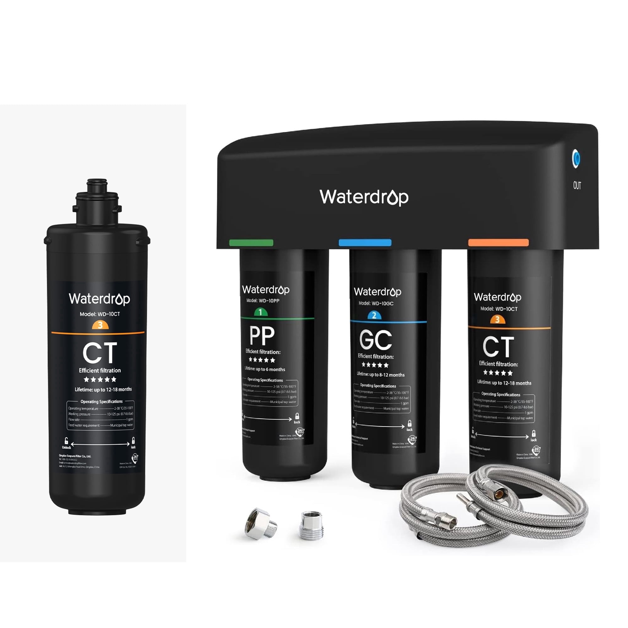 Waterdrop TSA 8 Layer Under Sink Water Filter System, WD-10CT Under Sink Water Filter, Reduces PFAS, PFOA/PFOS, Fluoride, Chlorine, Bad Taste & Odor, NSF/ANSI 42 Certified Element