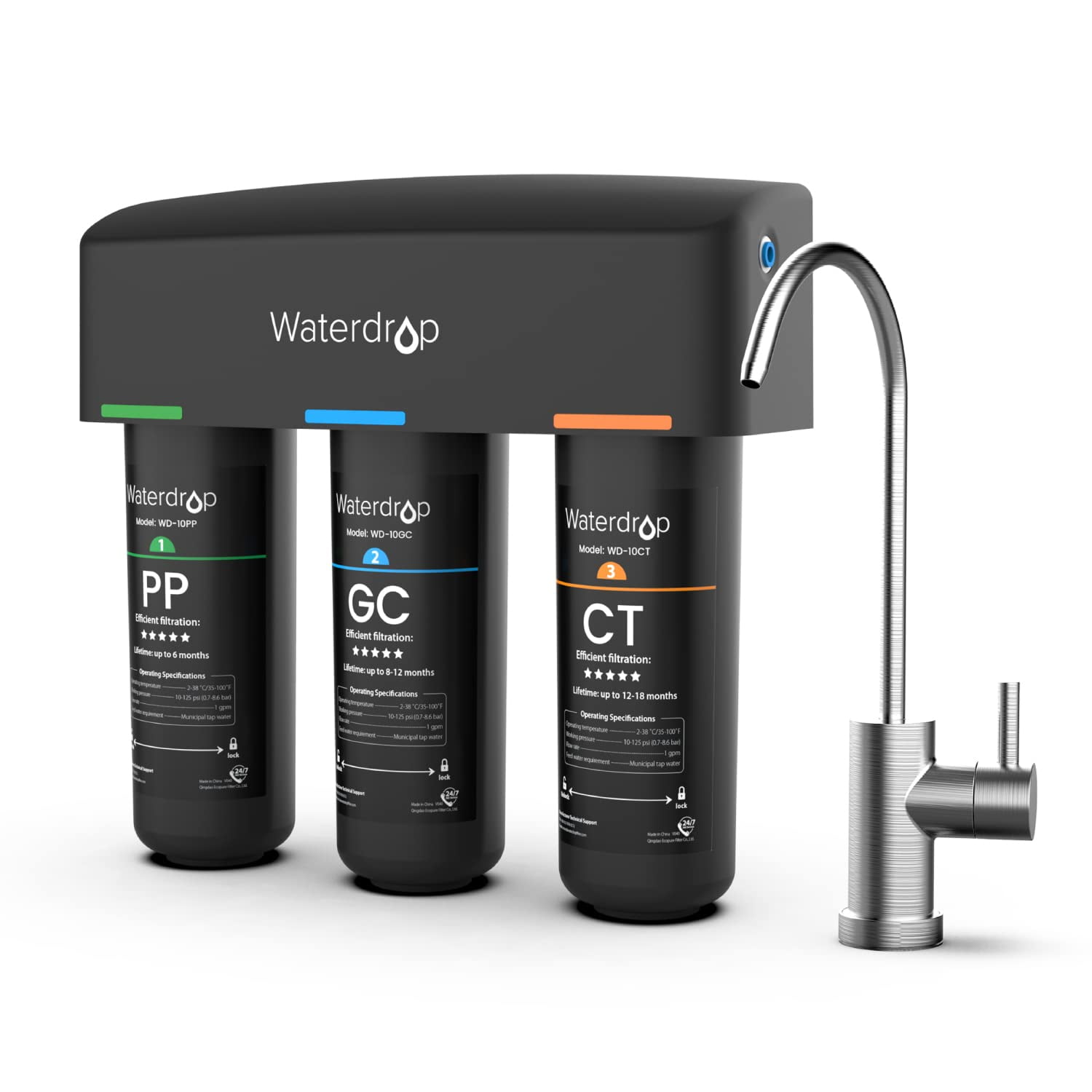 Waterdrop TSB 3-Stage High Capacity Under Sink Water Filter, with Dedicated  Faucet, NSF/ANSI 42 Certified Element, USA Tech 