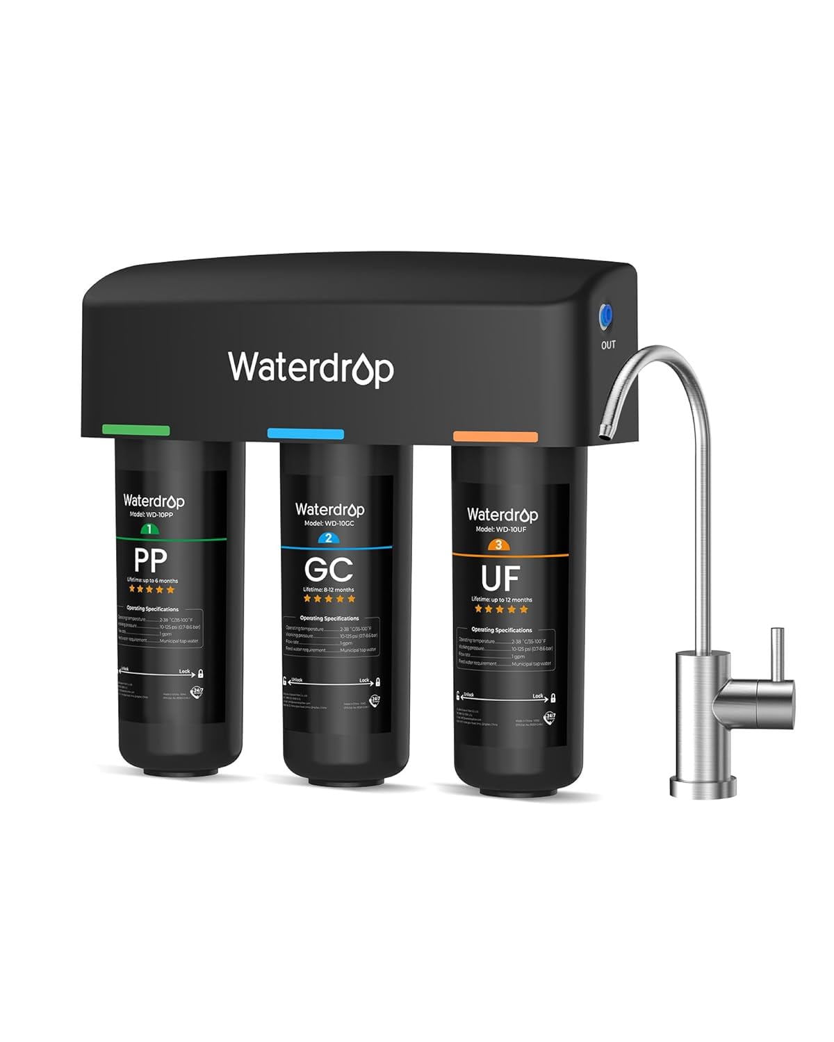 Waterdrop TSB-UF 0.01 μm Ultra Filtration Under Sink Water Filter System, 9 Layer Under Sink Water Filtration System