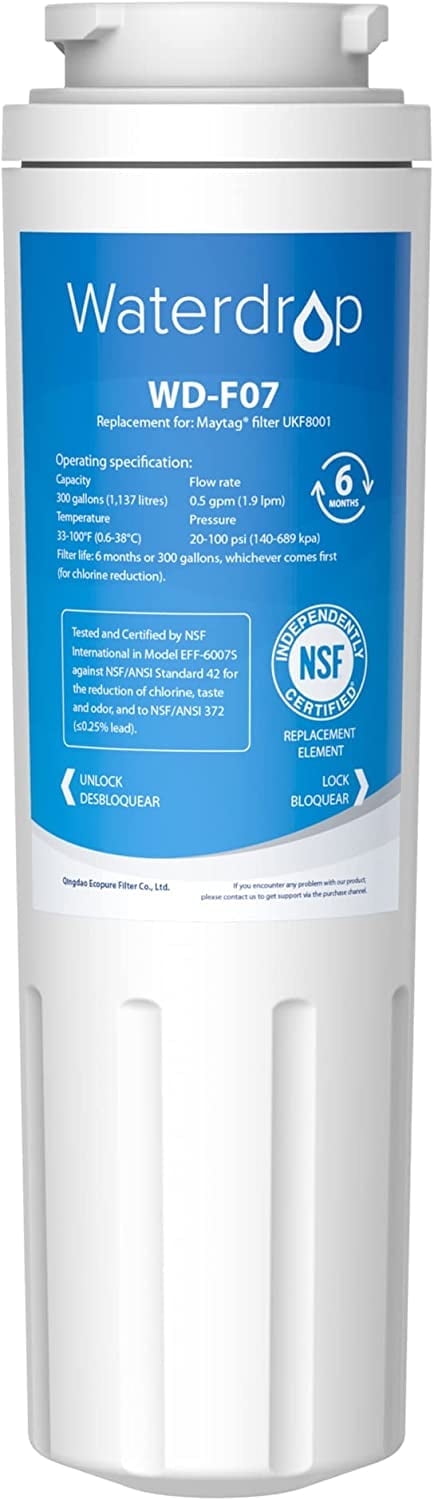 Waterdrop UKF8001 Refrigerator Water Filter 4, Replacement for Whirlpool EDR4RXD1, EveryDrop Filter 4, 1 Filter
