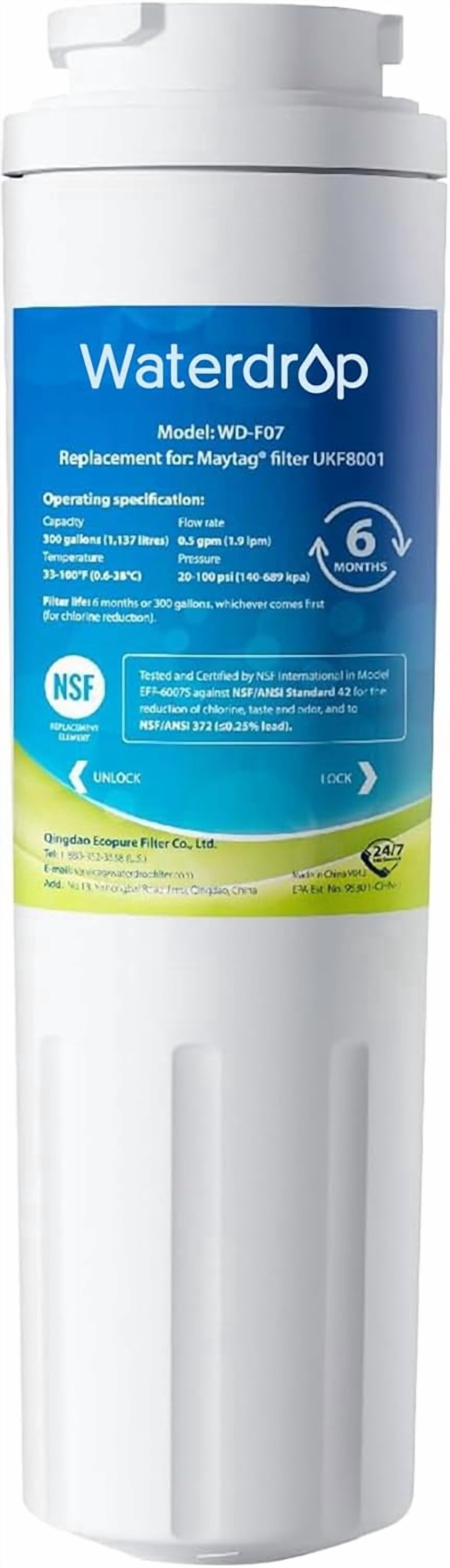 Waterdrop UKF8001 Replacement for Whirlpool EDR4RXD1, 4396395, EveryDrop Filter 4, Maytag UKF8001P, UKF8001AXX-750, Refrigerator Water Filter, Pack of 1