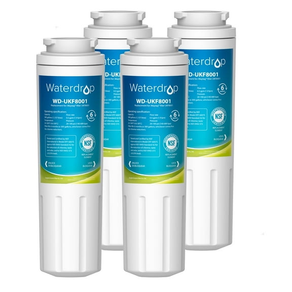 Waterdrop UKF8001 Water Filter, NSF 53&42 Certified to Reduce 99% Lead, Replacement for Maytag UKF8001, UKF8001AXX-750, UKF8001AXX-200, Whirlpool 469006, Filter 4, EDR4RXD1, Pack of 4