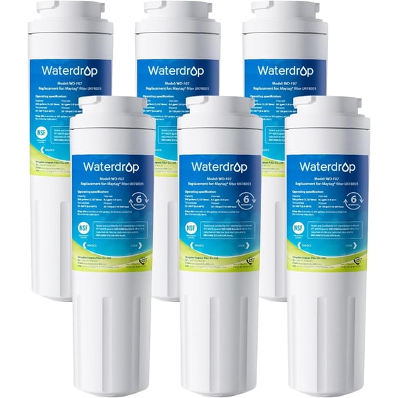Waterdrop EDR4RXD1 Replacement for EveryDrop® Filter 4, Whirlpool® UKF8001, 4396395, Maytag® UKF8001AXX-200, Refrigerator Water Filter, (6 PACKS)