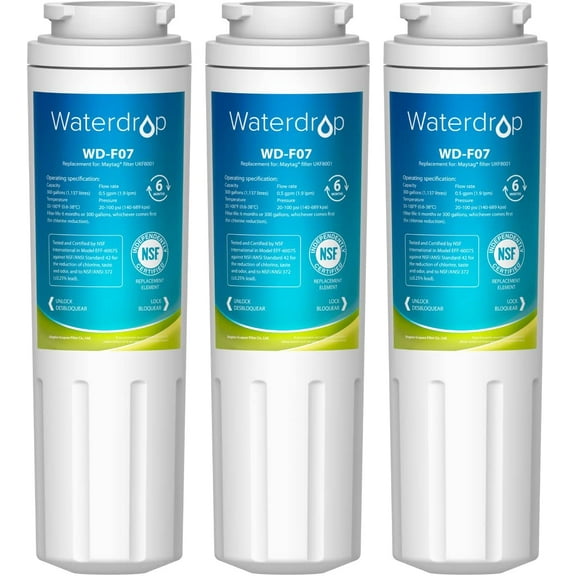 Waterdrop UKF8001 water filter, Replacement for Maytag EDR4RXD1, UKF8001, UKF8001AXX, UKF8001P, Whirlpool 4396395, Puriclean II, 469006 Refrigerator Water Filter, Pack of 3