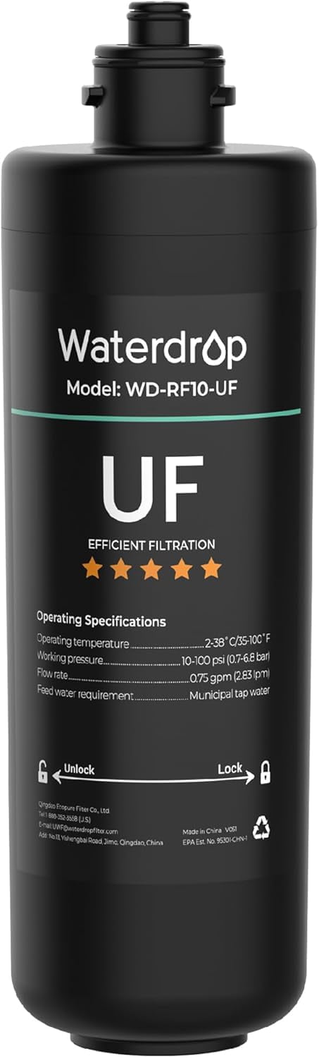 Waterdrop Under Sink Water Filter RF10-UF, Replacement Filter Cartridge For 10UA/10UA-UF/10UB/10UB-UF , 8K Gallons, 0.01 Micron