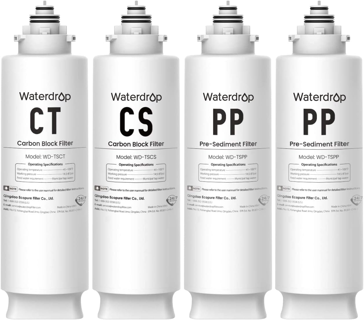 Waterdrop Undersink Replacement Water Filter Compo Pack, 2PP+CT+CS
