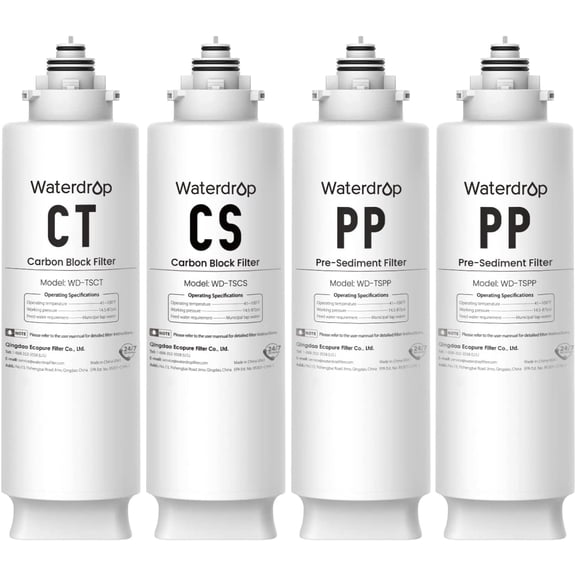 Waterdrop Undersink Replacement Water Filter Compo Pack, 2PP+CT+CS