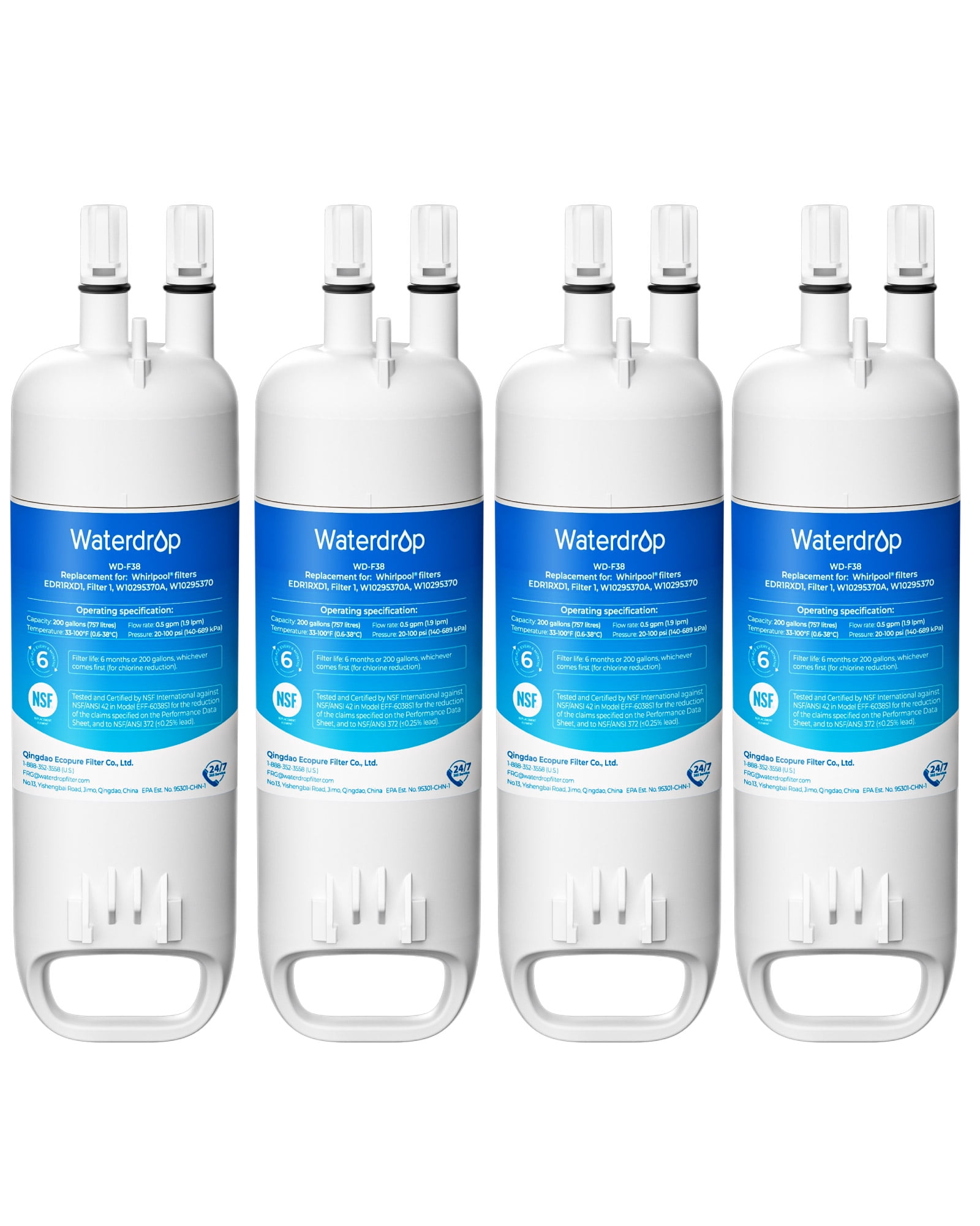 Waterdrop EDR1RXD1 Water Filter Replacement 4 Pack - Compatible with Everydrop® Filter 1, EDR1RXD1B, P8RFWB2L, P4RFWB, Kenmore® 46-9081, 46-9930, WD-F38