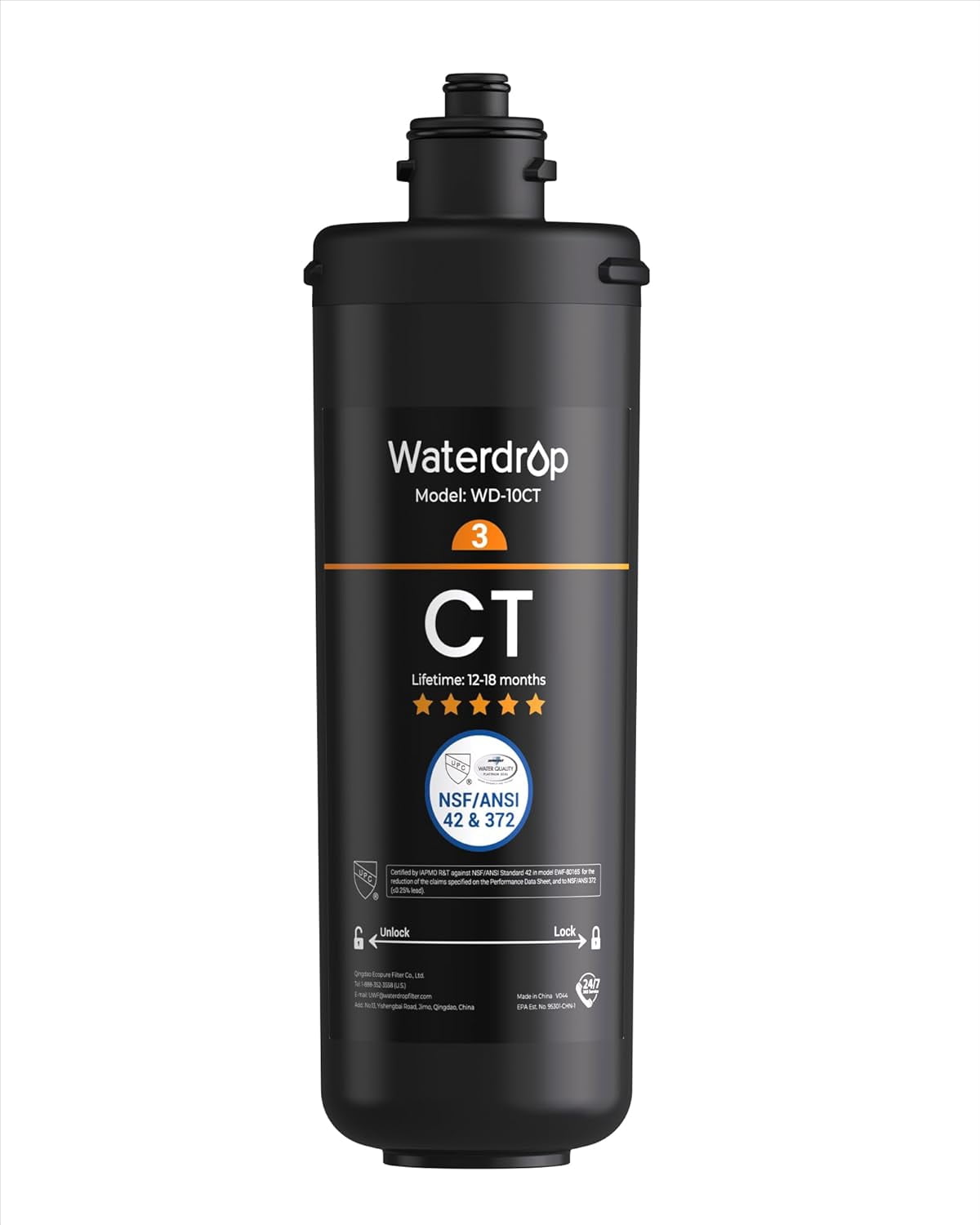 Waterdrop WD-10CT Under Sink Water Filter, Replacement TSA & TSB 3-Stage Under Sink Water Filter System